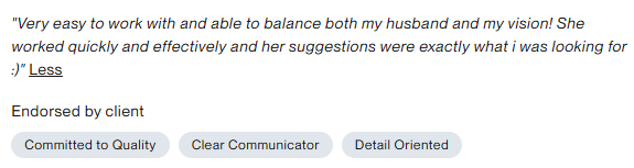 Avaliação de cliente na Upwork