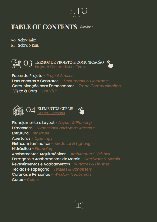 Primeira página do índice do guia de vocabulário